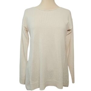 Ann Taylor Drop Shoulder Crewneck Cashmere Sweater in Pale Ivory Size Medium